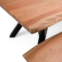 Bosco Acacia Wood Dining Table Set - 6 Seater - Bosco Dining Benches - Black Legs