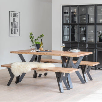 compare product Bosco Acacia Wood Dining Table Set - 6 Seater - Bosco Dining Benches - Black Legs