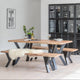 Bosco Acacia Wood Dining Table Set - 6 Seater - Bosco Dining Benches - Black Legs