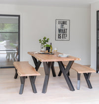 Bosco Acacia Wood Dining Table Set - 6 Seater - Bosco Dining Benches - Black Legs