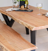 Bosco Acacia Wood Dining Table Set - 6 Seater - Bosco Dining Benches - Black Legs