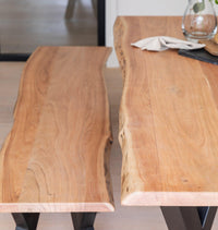 Bosco Acacia Wood Dining Table Set - 6 Seater - Bosco Dining Benches - Black Legs