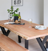 Bosco Acacia Wood Dining Table Set - 6 Seater - Bosco Dining Benches - Black Legs