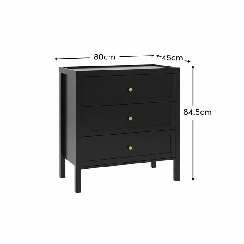 Charlie 3 Drawer Chest of Drawer - Noir Black