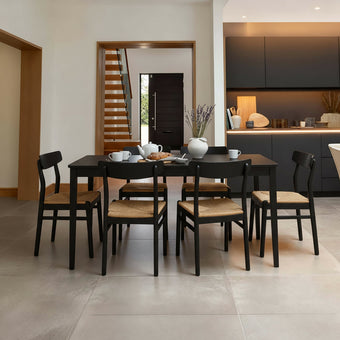 compare product Paul Black Extending Dining Table Set - 6 Seater - Faye Black Oak Dining Chairs