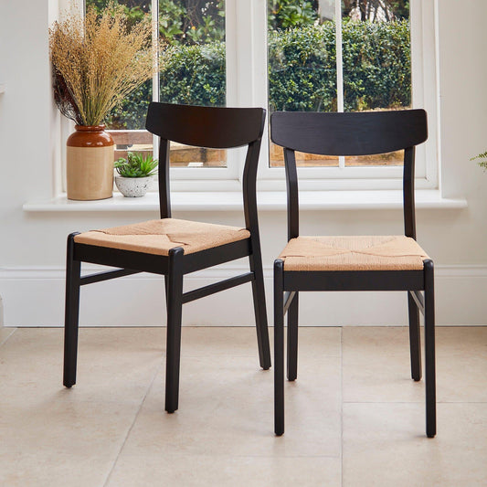 Amelia Black Extending Dining Table Set - 6 Seater - Faye Wooden Black Dining Chairs