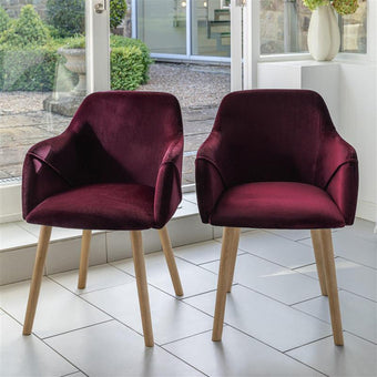 compare product Freya Burgundy Red Dining Armchairs - Set of 2 - Chalked Mangowood Legs