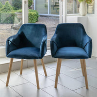 Freya Blue Velvet Dining Armchairs - Set of 2 - Chalked Mangowood Legs