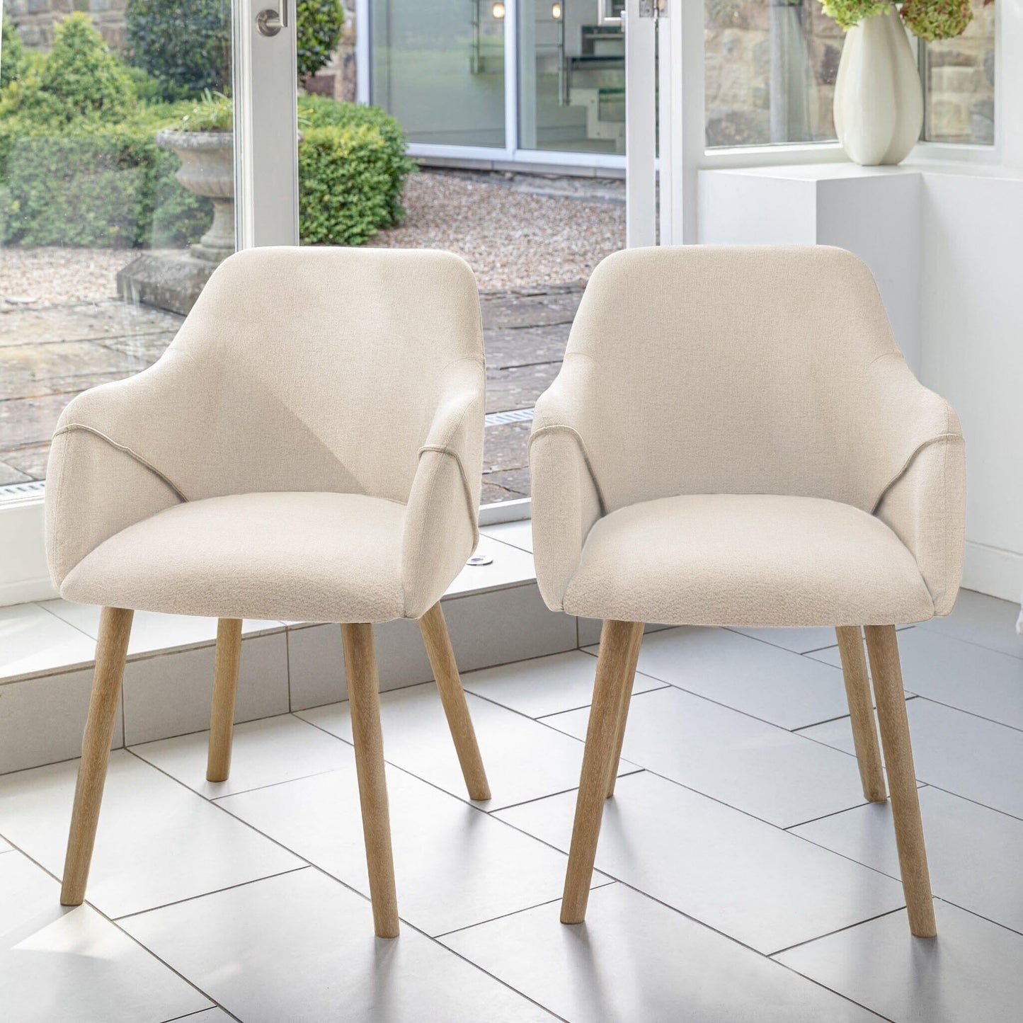 Freya Boucle Dining Armchairs - Set of 2 - Chalked Mangowood Legs