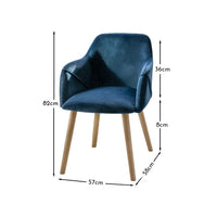 Freya Blue Velvet Dining Armchairs - Set of 2 - Chalked Mangowood Legs