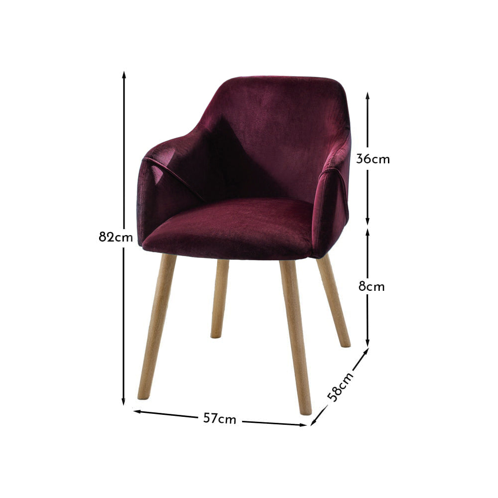 Freya Burgundy Red Dining Armchairs - Set of 2 - Chalked Mangowood Legs