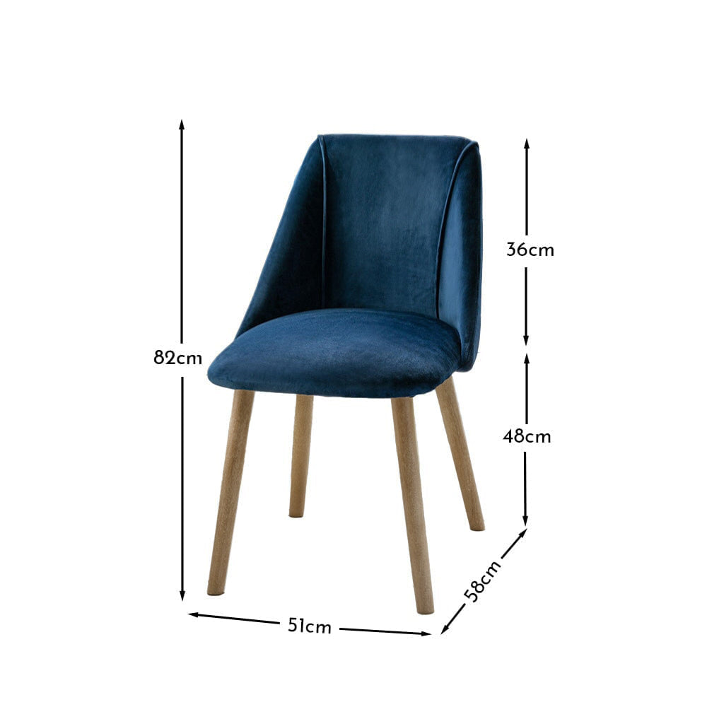 Freya Blue Velvet Dining Chairs - Set of 2 - Chalked Mangowood Legs