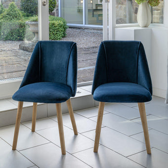 compare product Freya Blue Velvet Dining Chairs - Set of 2 - Chalked Mangowood Legs