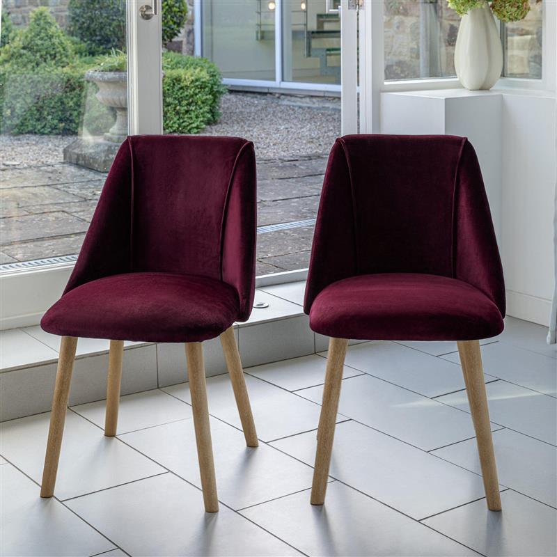 Freya Burgundy Red Dining Chairs - Set of 2 - Chalked Mangowood Legs