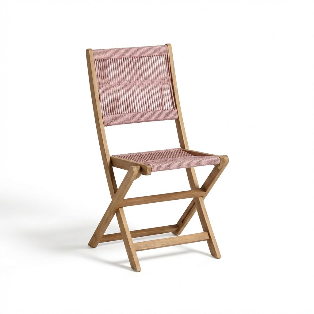 Harlyn 4 Seater Wooden Garden Dining Set with Cove Pink Rope Chairs - 160cm