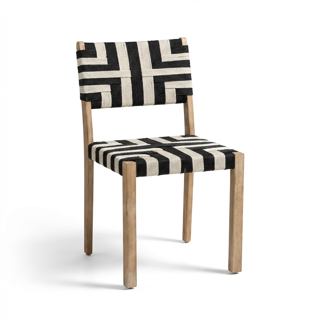 Willow 4 Seater Wooden Brushed Light Acacia Round Dining Set with Saffron Black and Beige Chairs