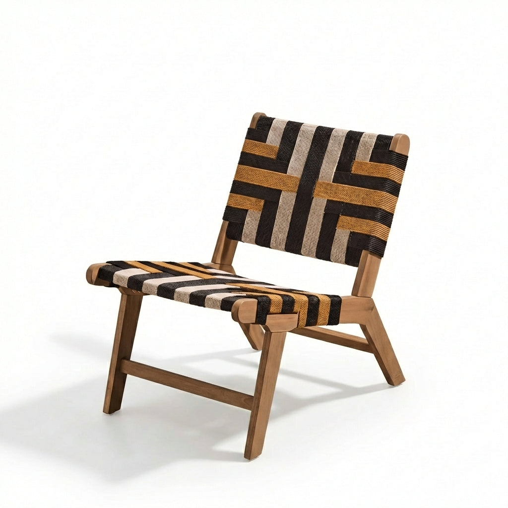 Saffron White Acacia Occasional Chair - Beige/Black/Yellow Rope