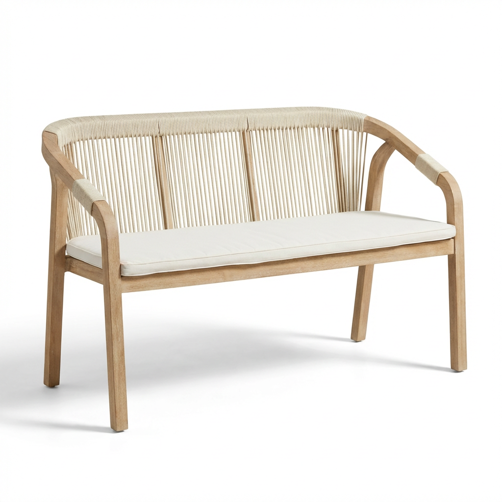 Shiro 6 Seater Wooden Garden Dining Set with Shiro Beige Rope Chairs & Bench - 180cm