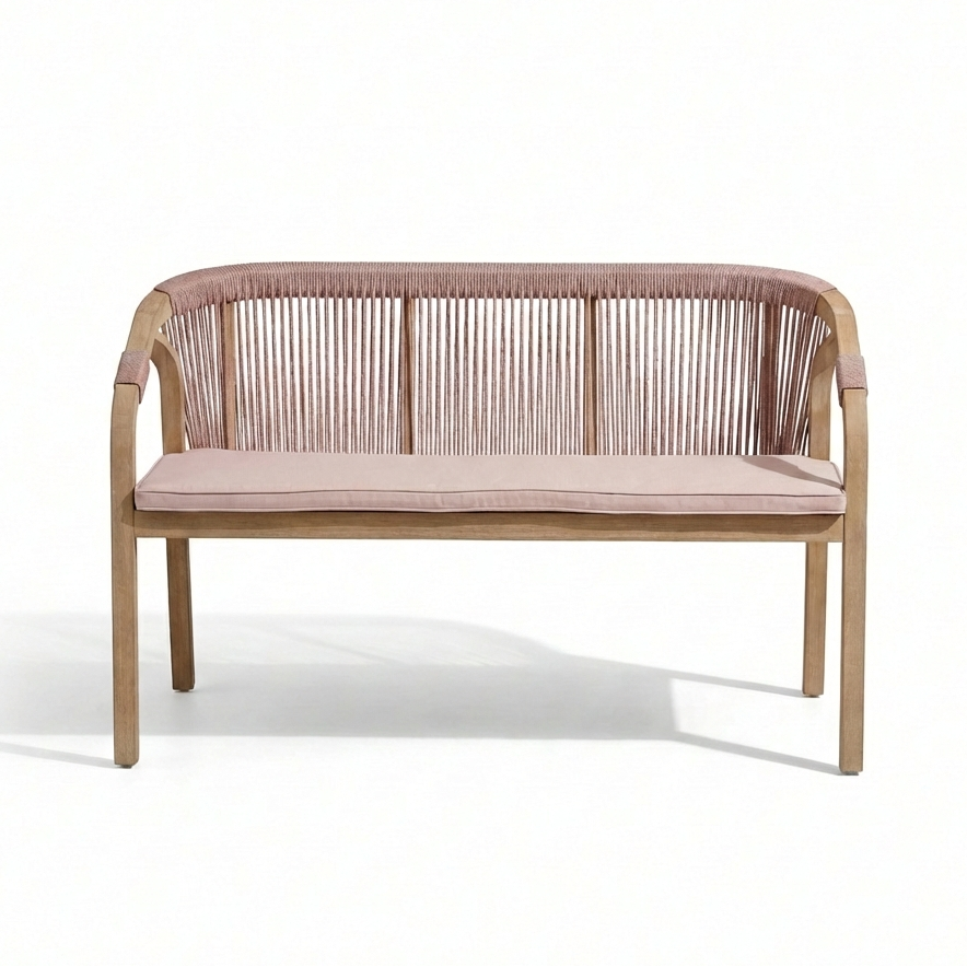 Shiro 6 Seater Wooden Garden Dining Set with 2 Shiro Benches & 2 Shiro Chairs - Pink Rope