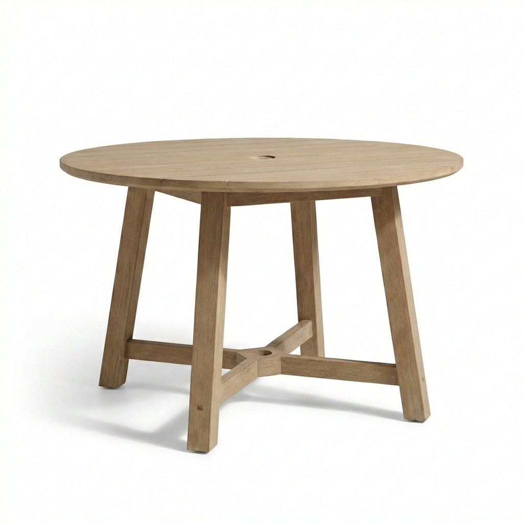 Shiro 4 Seater Round Wooden Garden Dining Set with Shiro Beige Rope Dining Chairs - 120cm