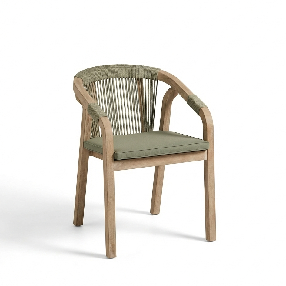 Shiro 6 Seater Round Wooden Garden Dining Set with Shiro Green Rope Dining Chairs - 160cm