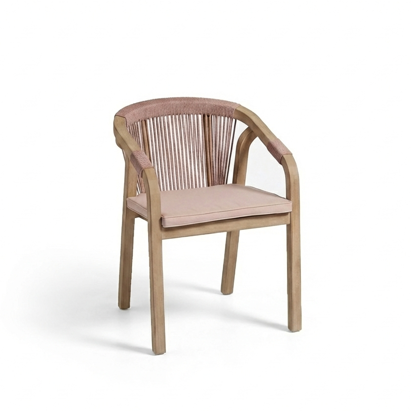 Shiro 6 Seater Wooden Garden Dining Set with Shiro Pink Rope Dining Chairs - 180cm