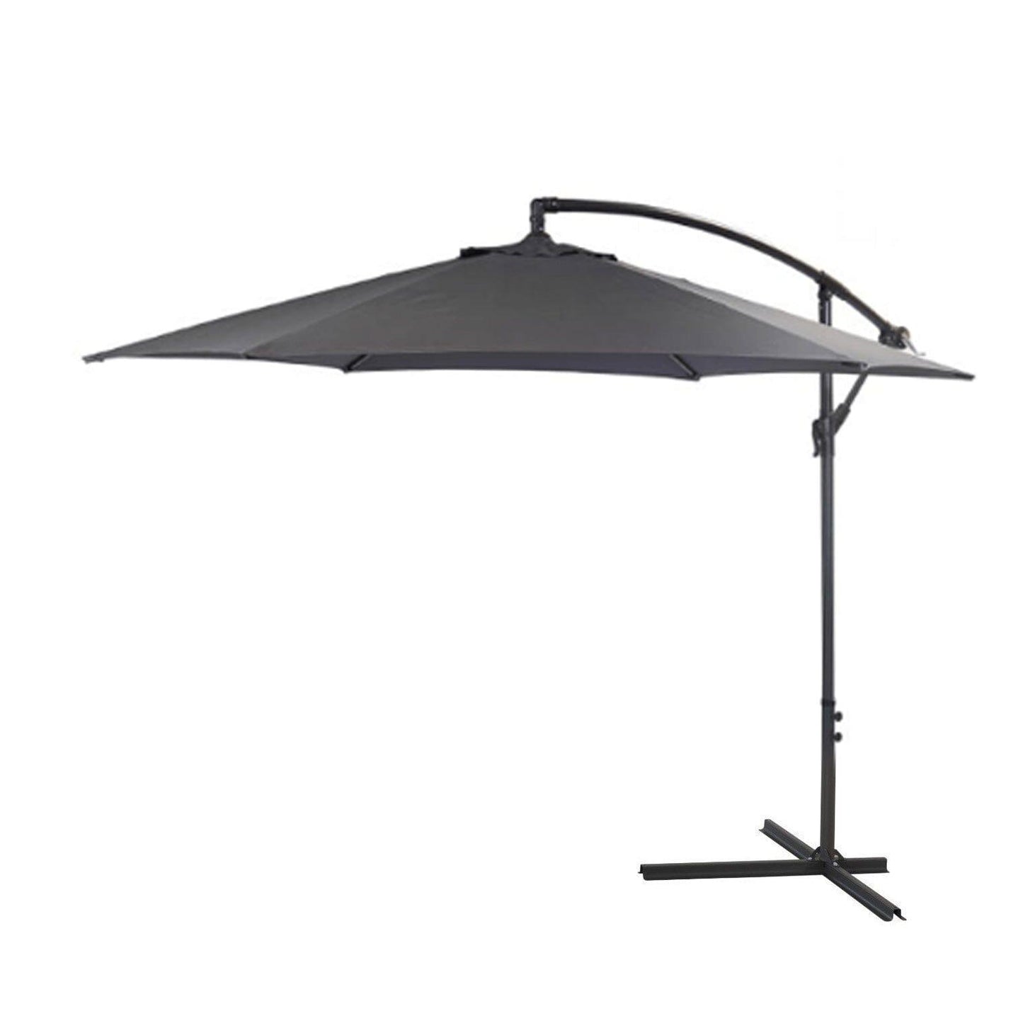 Lean Over 2.9M Round Parasol - Grey with 80kg Quartered Parasol Base - Black Plastic