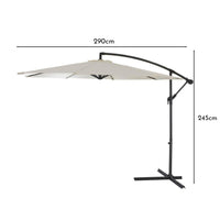 Lean Over 2.9M Round Parasol - Cream with 80kg Quartered Parasol Base - Black Plastic