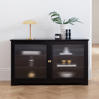 Outlet - Lua 2 Door Large Sideboard - Noir Black with Fluted Glass