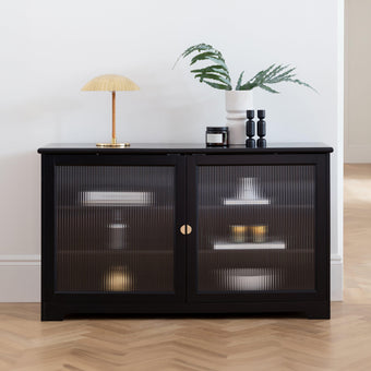 compare product Outlet - Lua 2 Door Large Sideboard - Noir Black with Fluted Glass