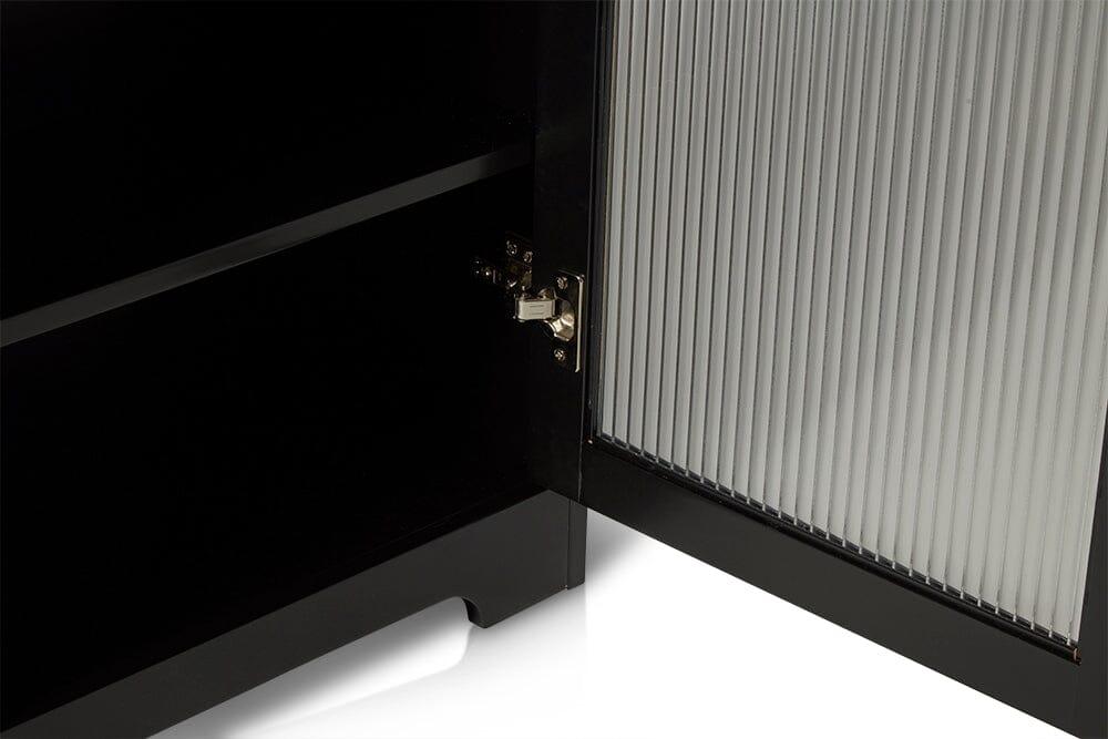 Outlet - Lua 2 Door Large Sideboard - Noir Black with Fluted Glass