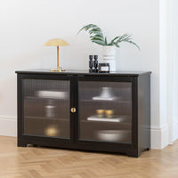 Outlet - Lua 2 Door Large Sideboard - Noir Black with Fluted Glass