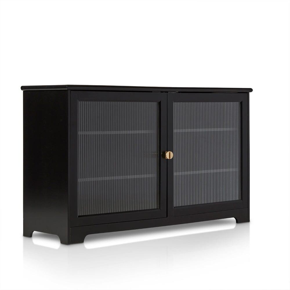 Outlet - Lua 2 Door Large Sideboard - Noir Black with Fluted Glass