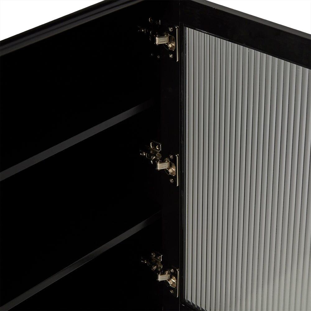 Outlet - Lua 2 Door Large Sideboard - Noir Black with Fluted Glass