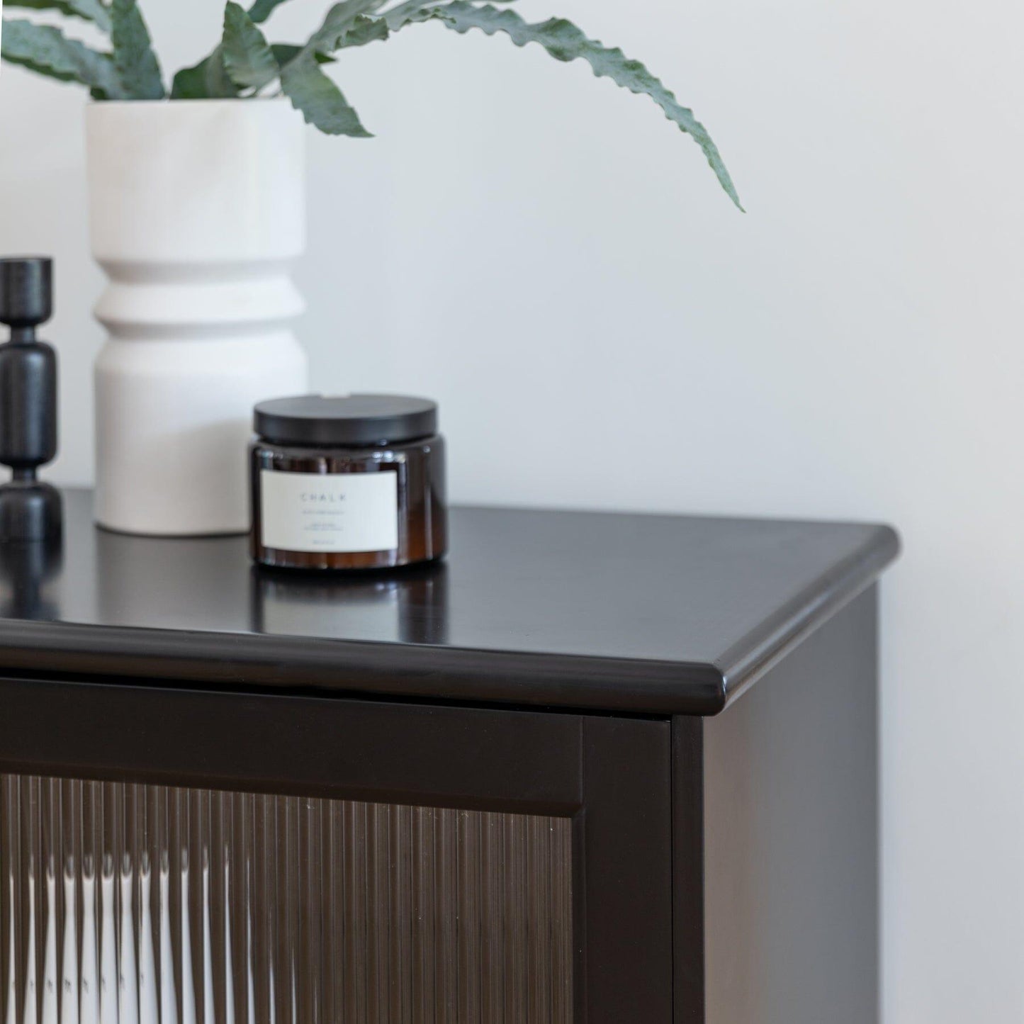 Outlet - Lua 2 Door Large Sideboard - Noir Black with Fluted Glass