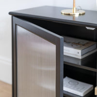 Outlet - Lua 2 Door Large Sideboard - Noir Black with Fluted Glass