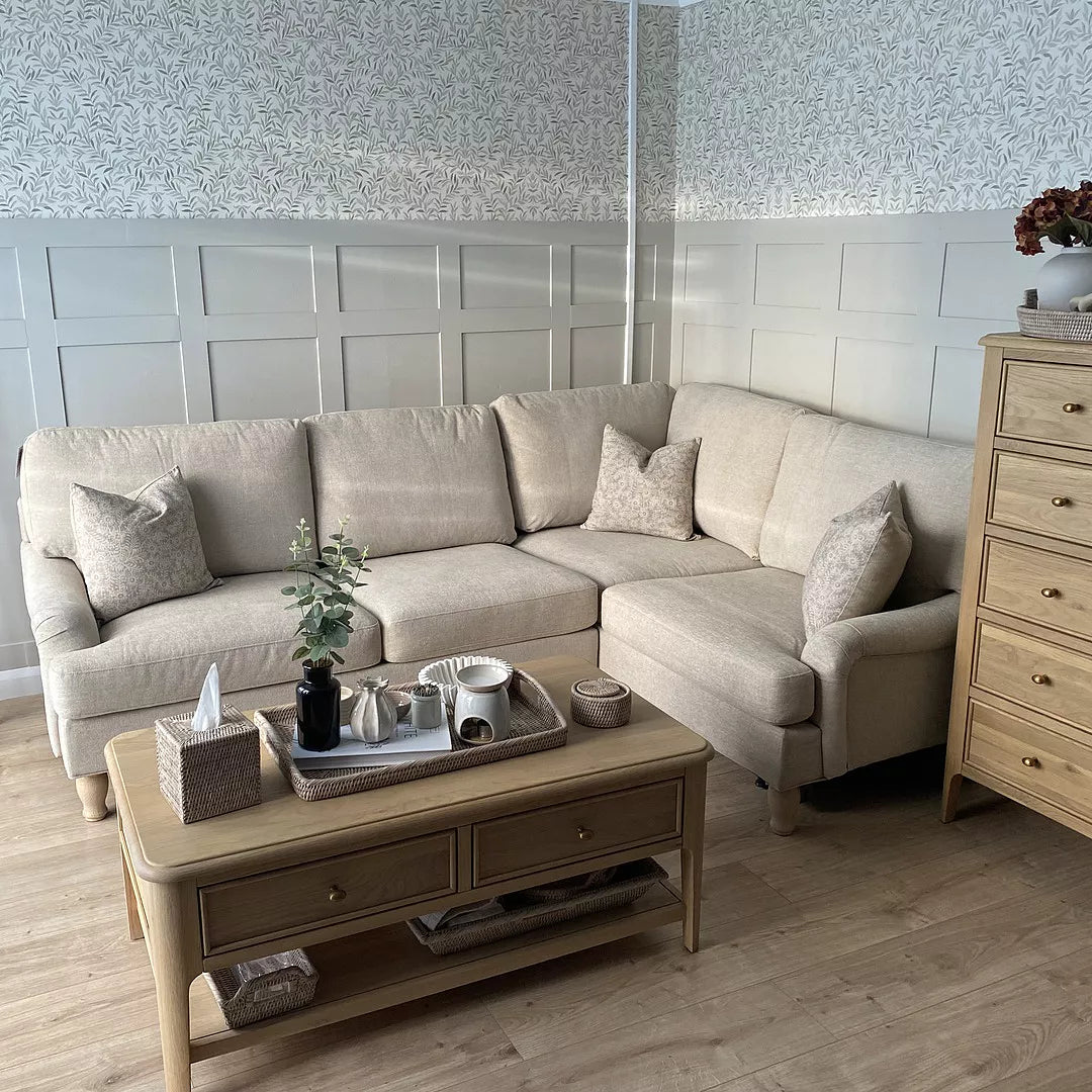 Brea Mink Taupe Right Corner Sofa with Whitewash Oak Legs