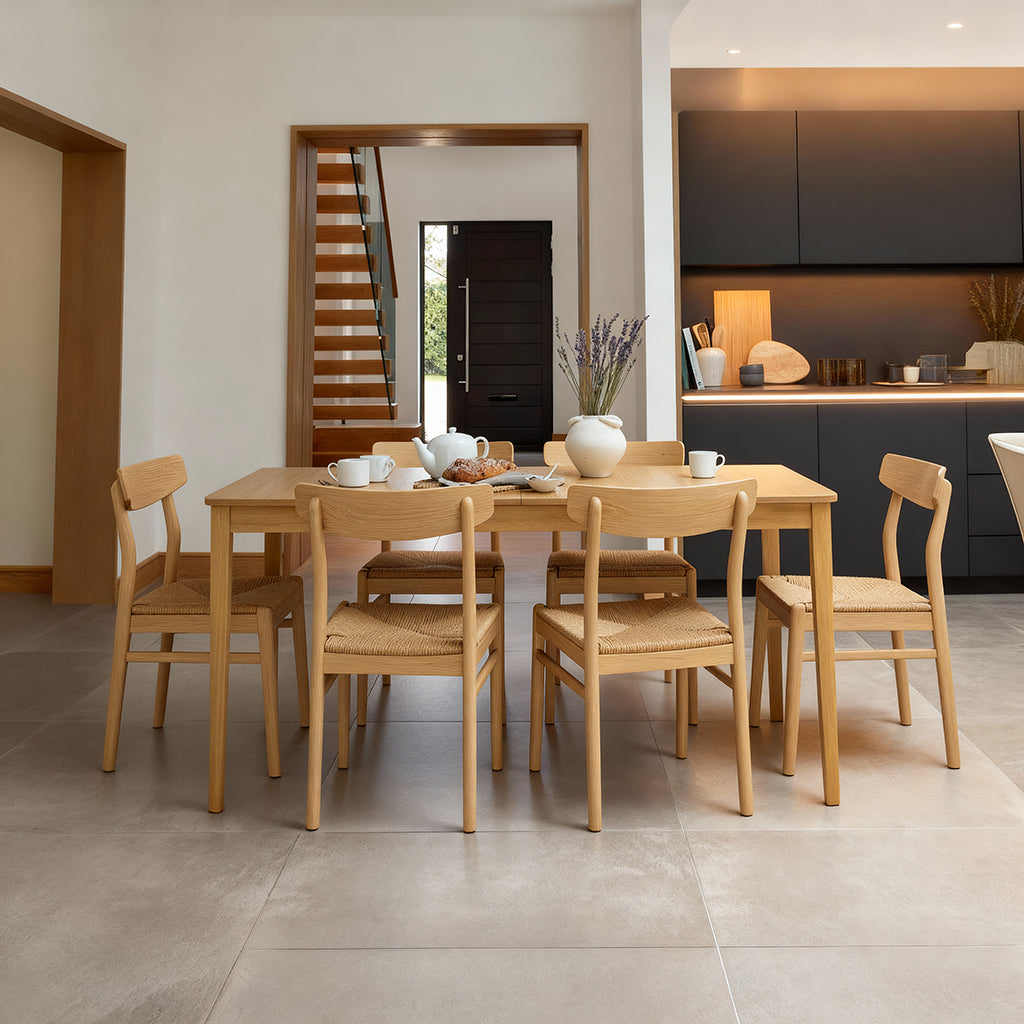 Paul Pale Oak Extending Dining Table Set - 6 Seater - Faye Pale Oak Dining Chairs