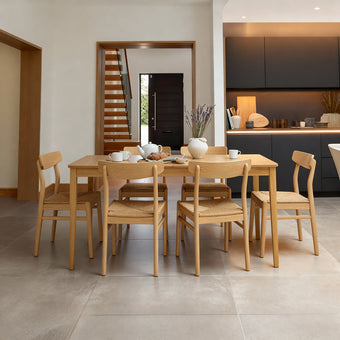 compare product Paul Pale Oak Extending Dining Table Set - 6 Seater - Faye Pale Oak Dining Chairs