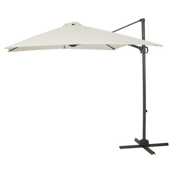 compare product Premium LED Cantilever Parasol 2.4m Square - Cream with 80kg Quartered Parasol Base - Black Plastic