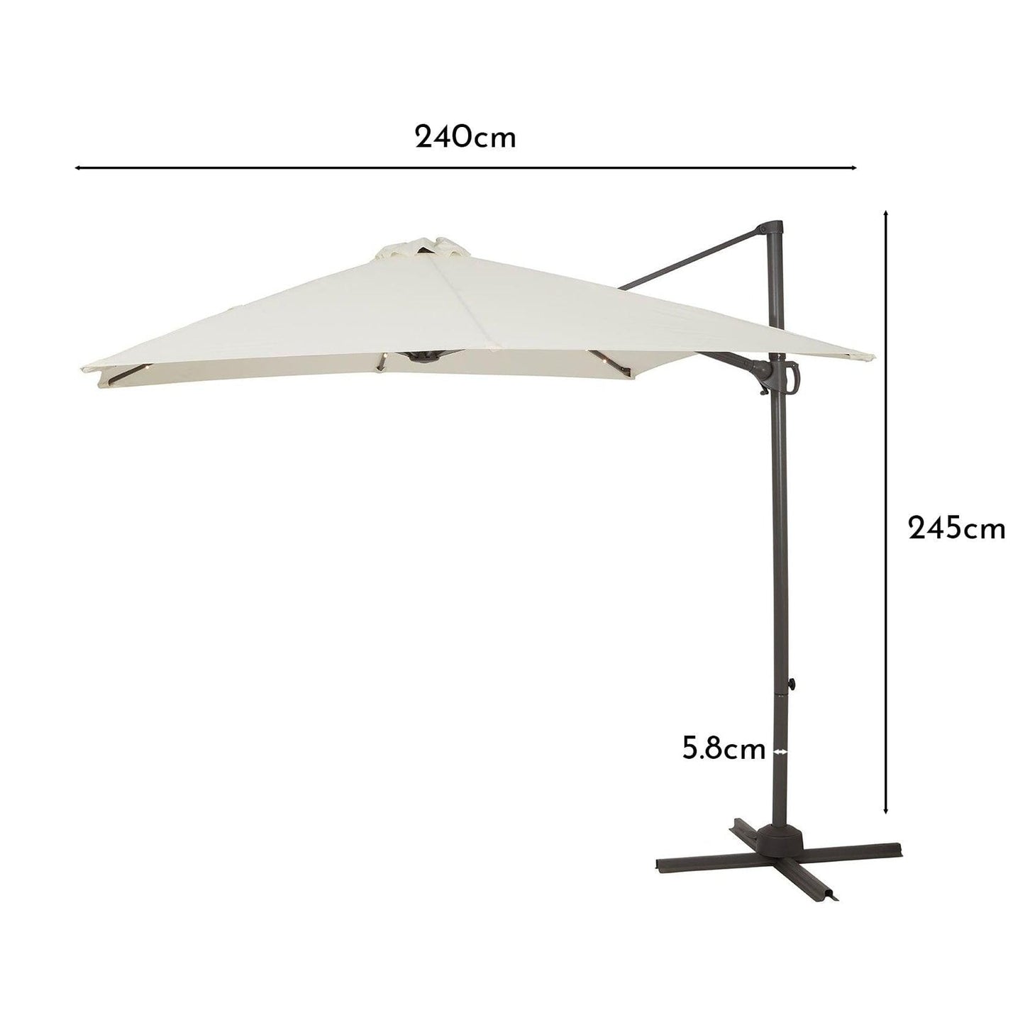 Premium LED Cantilever Parasol 2.4m Square - Cream with 80kg Quartered Parasol Base - Black Plastic