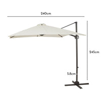 Premium LED Cantilever Parasol 2.4m Square - Cream with 80kg Quartered Parasol Base - Black Plastic