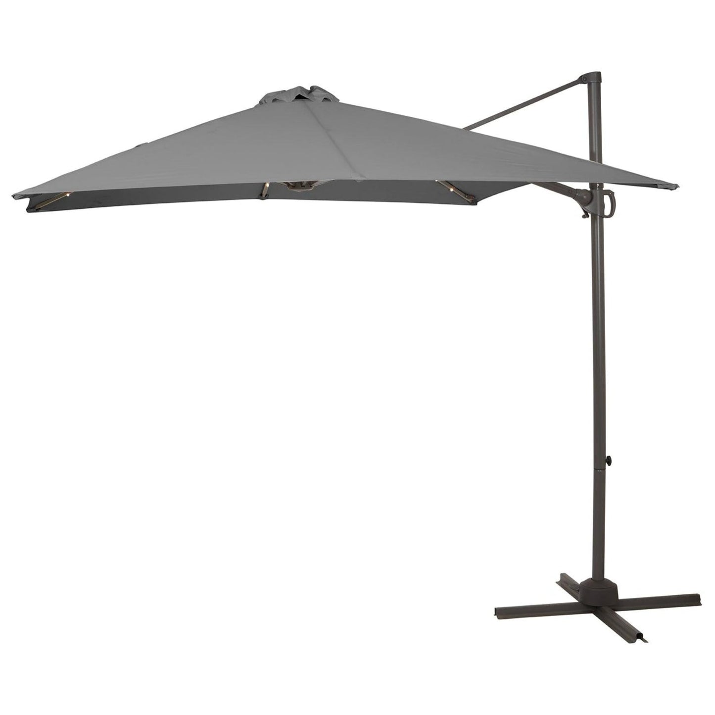 Premium LED Cantilever Parasol 2.4m Square - Grey with 80kg Quartered Parasol Base - Black Plastic