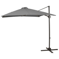 Premium LED Cantilever Parasol 2.4m Square - Grey with 80kg Quartered Parasol Base - Black Plastic