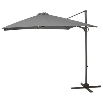 compare product Premium LED Cantilever Parasol 2.4m Square - Grey with 80kg Quartered Parasol Base - Black Plastic