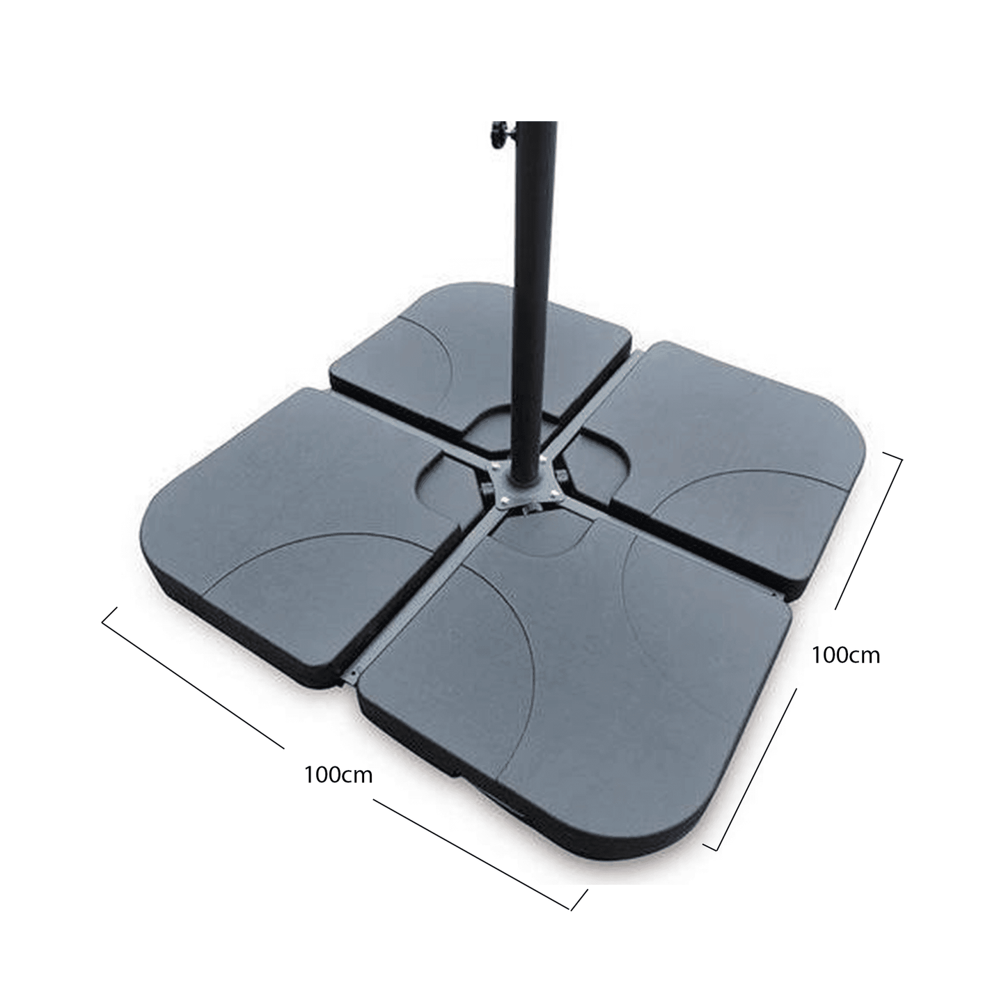 Lean Over 2.9M Round Parasol - Grey with 80kg Quartered Parasol Base - Black Plastic