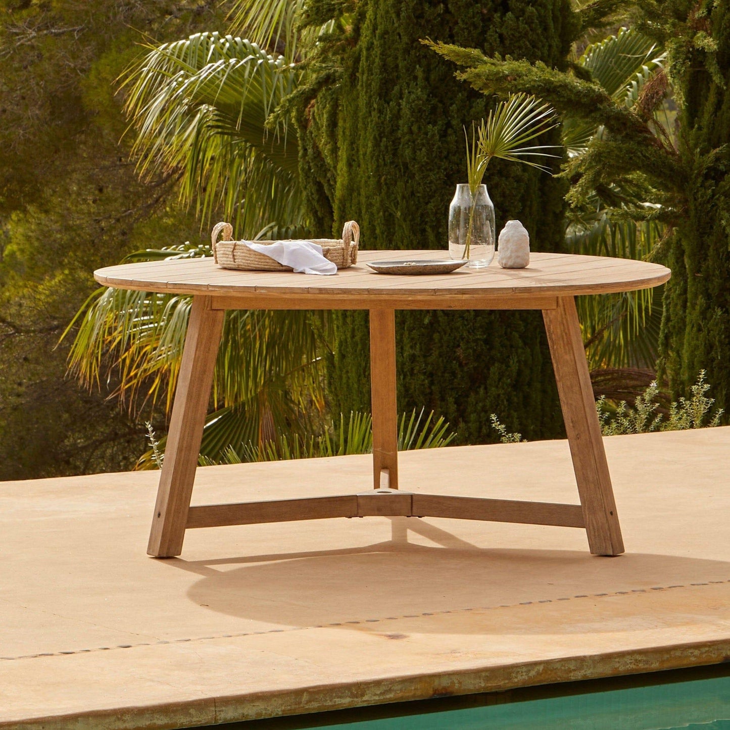 Shiro 6 Seater Round Wooden Garden Dining Set with Shiro Beige Rope Dining Chairs - 160cm